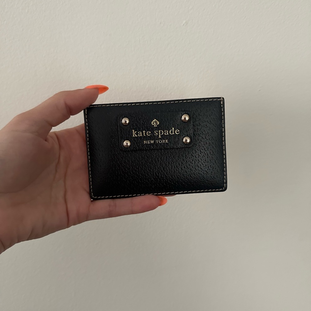 Kate Spade Black Leather Card Case with Gold Details